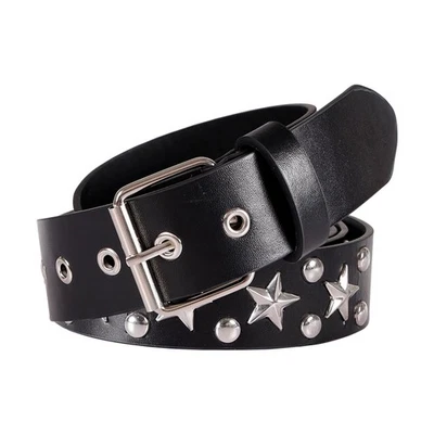 Unisex Grommet PU Leather Belt with Studded Punk Gothic Jeans Belt Star Belt ... - Image 1 of 4