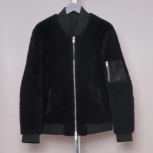 ALL SAINTS Shearling Leather Jacket MEDIUM Mens Black M Sheepskin Bomber DALE - Picture 1 of 22