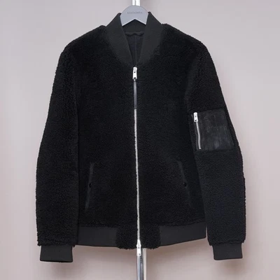 ALL SAINTS Shearling Leather Jacket MEDIUM Mens Black M Sheepskin Bomber DALE - Image 1 of 4