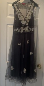Monsoon Black Mesh Dress With Leaf Pattern Sleeveless Dress Size 14-Pre Owned - Picture 1 of 8