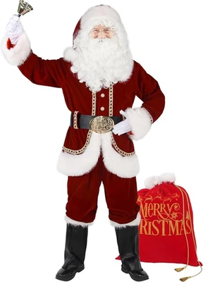 Santa Claus Costume for Men Adults 11 PC Professional Santa Suit for Xmas Deluxe - Image 1 of 4