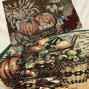 Tapestry Table Runner & Fall Decor Mat Set Harvest Theme Pumpkins Cornucopia - Picture 1 of 8