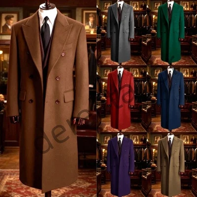 Cashmere Men Long Overcoat Wool Coat Double Breasted Winter Business Outwear - Image 1 of 4