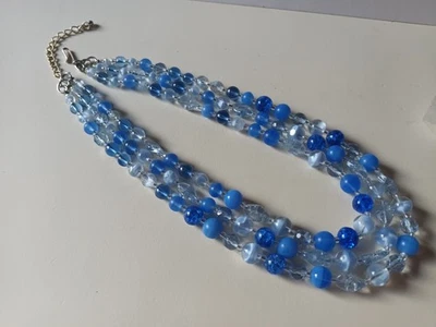 Ancien collier 3 rangs perles en verre bleu années 1950/1960 - Photo 1/4