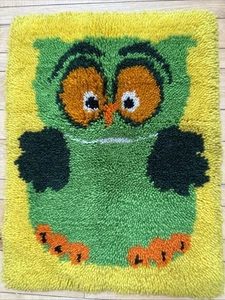 Tappeto gancio gufo vintage anni 70 arte decorazione parete decorazione casa fatto a mano hippie boho 26x20" - Foto 1 di 4
