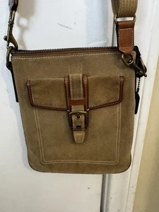 Coach Suede Leather Crossbody Messenger Bag – Vintage Style – Brown Tan – Unisex - Picture 1 of 6