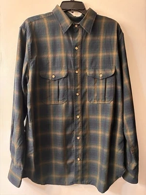 FILSON 10395LI Lightweight Virgin Wool Jac-Shirt L Made in USA Green Brown Plaid - Image 1 of 4
