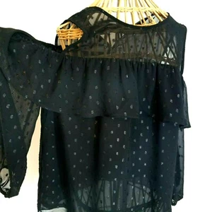 Old Navy Women's Size SP Black Sheer Lined Polka Dot Cold Shoulder Blouse NEW - Picture 1 of 8