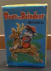 Vintage Bear On Reindeer Wind Up Tin Mechanical Japan Fuji Press Kogyo Box Only