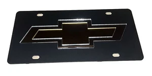 Black Carbon Steel License Plate with Black Chevrolet Bowtie Raised 3D Logo - Picture 1 of 2