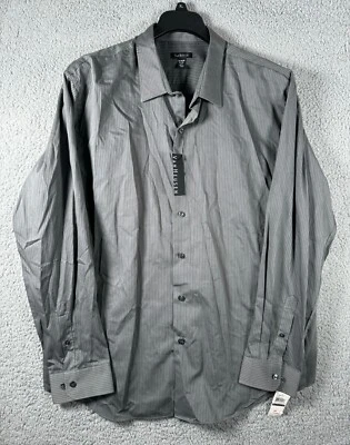 Van Heusen Shirt Mens XXL 2XL 18-18.5 Grey Striped Casual Formal Button Up NWT - Image 1 of 4