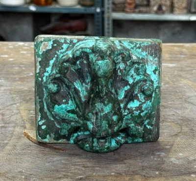 Panel de soporte colgante de pared tallado en forma de pavo real pintura verde rara de colección Foto 1 de 4