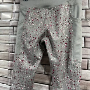 Athletic Girls Small Yoga Pants Grey Pink Glitter Stretch Workout - Picture 1 of 8