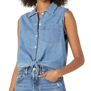 Levi's Rumi Shirt Woman's S Denim Casual Western Cowgirl Rodeo Sleeveless - Picture 1 of 11