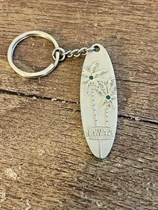 Hawaii Surfboard Shaped Souvenir Palm Trees Keychain Keyring w/ Rhinestones - Picture 1 of 5