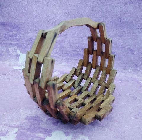 Wood Block Planter Hanging Plant Basket Mid Century Boho Chic Geometric Vintage Cover