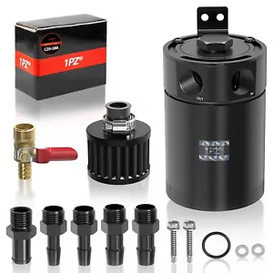 Oil Catch Can Kit Baffled Reservoir Tank Engine Black Polish Universal Aluminum - Picture 1 of 6