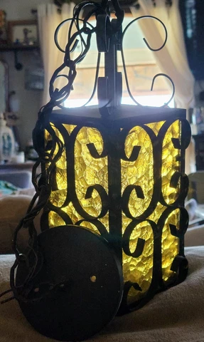 Vintage Mid Century Mod Spanish Revival Iron Pendant Hanging Ceiling Light Cover