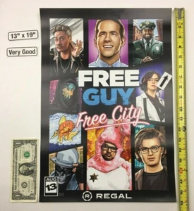 Free Guy GTA Vice Free City 13 x 19 Poster Ryan Reynolds 2021 Regal VG2 - Picture 1 of 3
