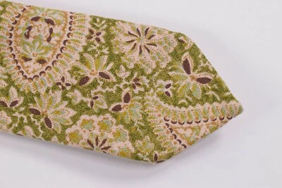 Corbata Cuello Belvest Nueva con Etiquetas Verde con Beige, Marrón y Dorado Floral Paisley 100% Algodón Foto 1 de 4