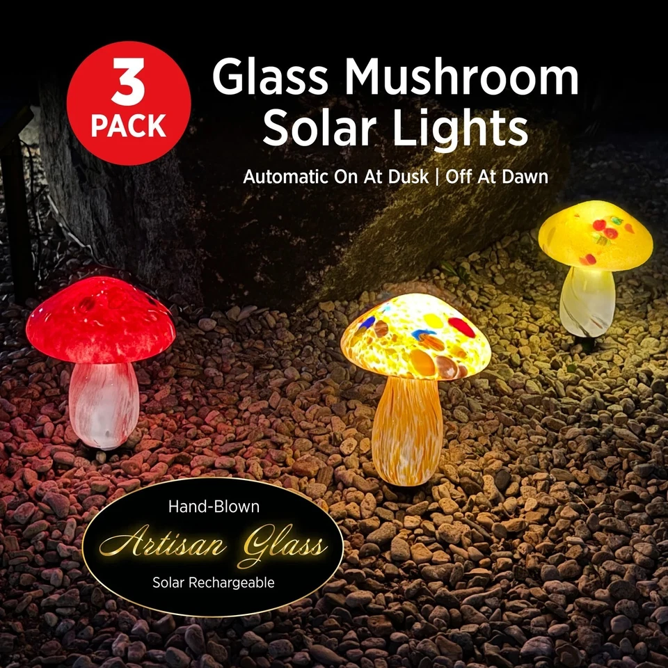 Infinity X1 Glass Mushroom Landscape Solar Lights 3pack RedYellow Orange 1806238