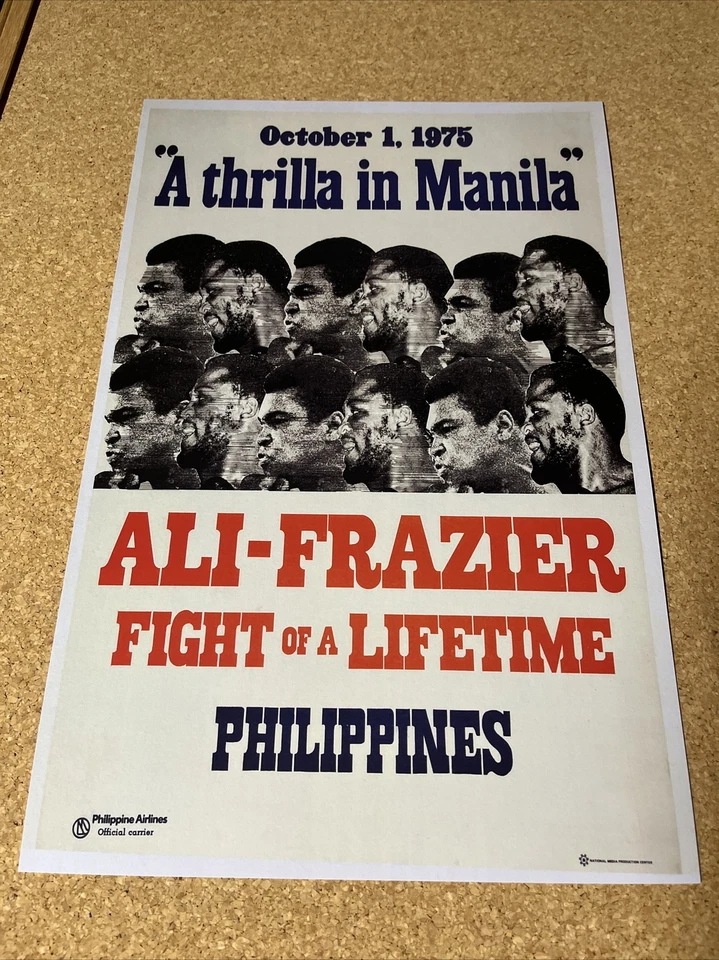 Póster de boxeo de peso pesado Muhammad Ali Joe Frazier 1975 Thrilla in Manila 12x18 Foto 1 de 1