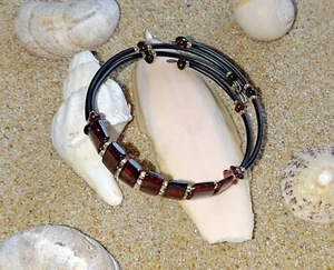 BERNSTEIN AMBER ARMREIF ARMBAND SPLITTER UNISEX SCHMUCK EDEL STEIN DUNKEL B10 - Afbeelding 1 van 12