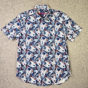 ROBERT GRAHAM SHORT SLEEVE BUTTON SHIRT -L- WHITE BLUE BLACK SKULL CAMO FLORAL - Picture 1 of 12