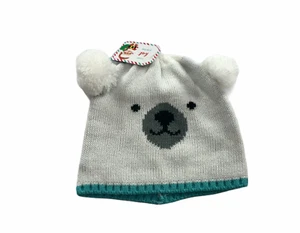 Kids' Polar Bear Beanie with PomPoms - One Size - White/Blue - C446 - Picture 1 of 2