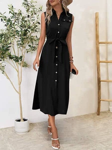 Button Up Sleeveless Midi Dress - Picture 1 of 5