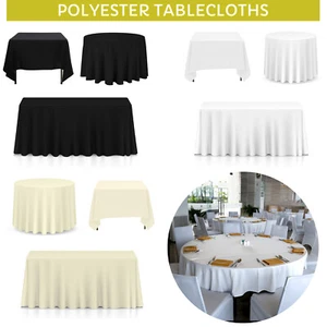 Polyester Tablecloth Table Cover Cloth Banquet Wedding Party White Black Ivory - Picture 1 of 45
