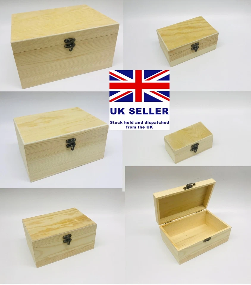 Wooden Craft Box Pine Treasure Chest Storage Memory  Keepsake Gift Personalise - Image 1 of 4
