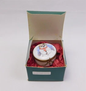 De Colección ROCHARD Limoges Francia Pintado a Mano Redondo Muñeco de Nieve Baratija Caja Porcelana 2" - Imagen 1 de 14