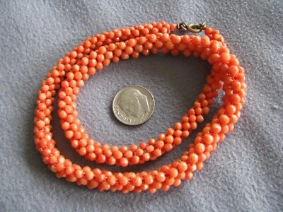 17.5" Victorian Antique Woven Natural Italian Salmon Coral Bead Necklace 26.8Gms - Image 1 of 4
