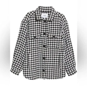 Pistola Libby Black White Woll Blend Flap Pockets Houndstooth Shacket/Ja… - Picture 1 of 4