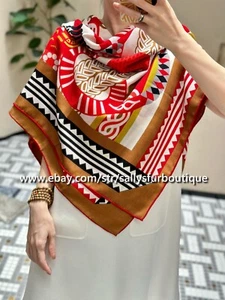Sallys 70% Cashmere & 30% Silk Wrap Scarf Tribal Print Double Face Shawl 53" - Picture 1 of 40