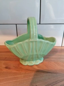 Vintage Govancroft Pottery Green Posy Basket 1950s Art Deco Style - Picture 1 of 6