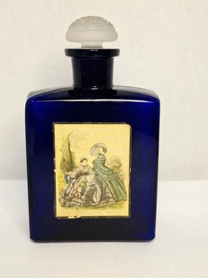 Antique Cobalt Vanity Bottle Godey's Americanized Paris Fashion Label 1857 5.75" - Image 1 of 4