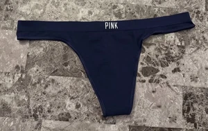 NWT VICTORIA'S SECRET PINK MEDIUM NAVY BLUE SEAMLESS VINTAGE RARE THONG PANTIES - Picture 1 of 3