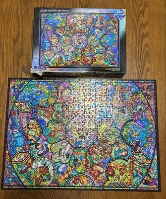 Disney 500-Piece Star Stained Glass Jigsaw Puzzle All-Star Illuminated Used 11g - Image 1 of 4