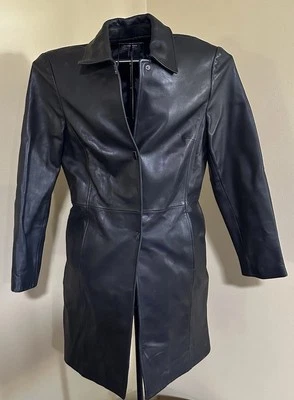 CLASSIQUES ENTIER Black Leather Trench Mid length Jacket Women Medium - Image 1 of 4