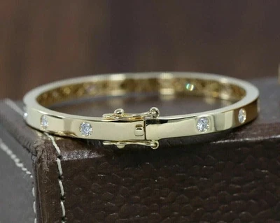 Real Moissanite 3.00CT Round Cut Women Bangle Bracelet 14K Yellow Gold Plated - Image 1 of 4