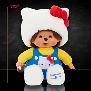 Sekiguchi Monchhichi als Hello Kitty im Overall Plüsch 7 Zoll Maskottchen Clip - Neu mit Etikett - Bild 1 von 5