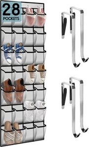 Over the Door Shoe Organizer 28 Mesh Pockets Hanging Shoe Rack Closet White - Picture 1 of 7