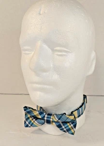 IZOD Boys Bow Tie One Size Adjustable 9-16" Blue White Check Plaid Pre-tied Hook - Picture 1 of 9