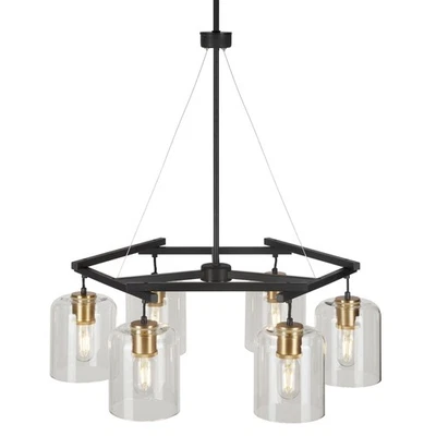 Araña de anillo Forte Lighting 2724-06 Tyrone 6 luces 28" W - negra y dorada suave Foto 1 de 4