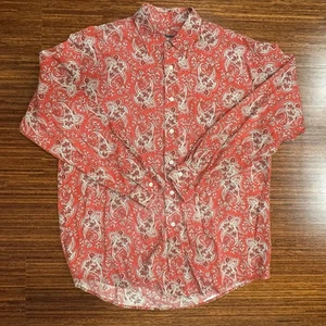 Vintage 90s 80s J Crew Oarsman Paisley Long Sleeve Shirt Medium - Picture 1 of 6