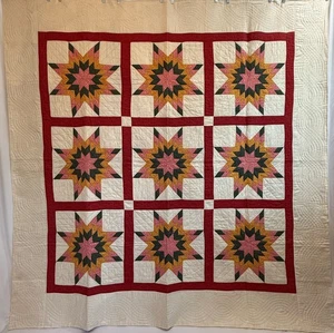 Gorgeous Handmade Antique Star Quilt 85"x86" BEAUTIFUL CRISP CONDITION - Picture 1 of 21