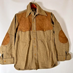 Vintage Woolrich Jacket Mens Medium Brown Wool Suede Yoke Elbow Patches Shacket - Picture 1 of 24