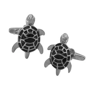 TURTLE CUFFLINKS Tortoise Black Enamel Cute Reptile Animal Wedding with Gift Bag - Picture 1 of 4